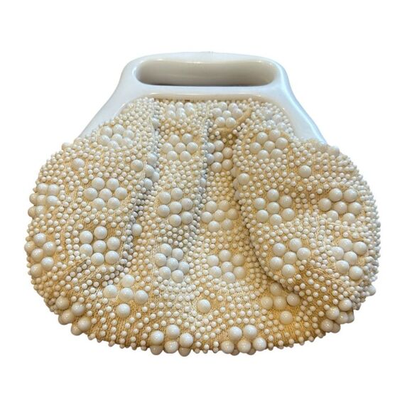 Vintage 1960s Elegant Beaded Cream Clutch with Gold Clasp - Picture 1 of 8